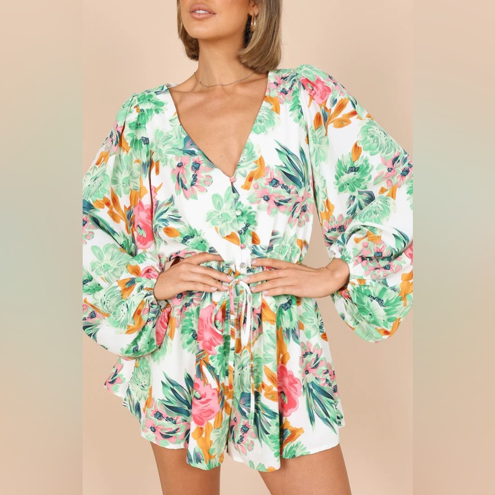 Petal & Pup Lily Romper / Green Floral - Picture 3 of 8